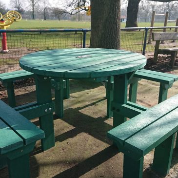 New recycled plastic benches and seating at Rayne Village Hall